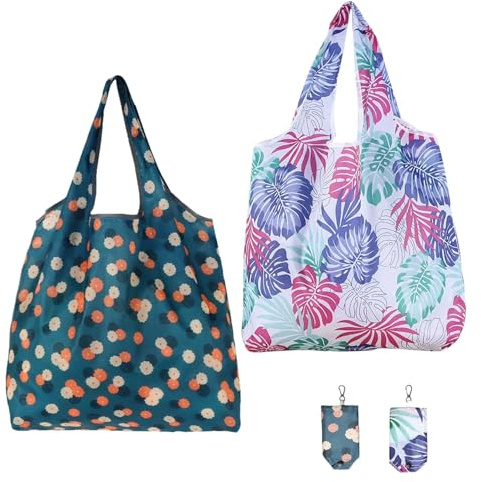 Blunesta 2-Pack Foldable Reusable Grocery Bags – Large Eco-Friendly Totes with Handles for Shopping & Travel
