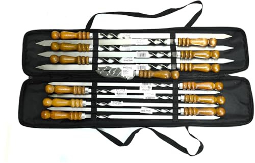 Set di 12 spiedini per shish kebab con borsa shampura spiedini per barbecue in acciaio inox