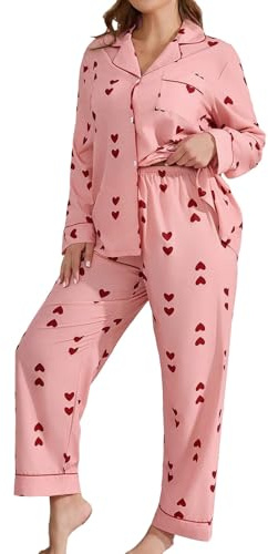 Leaomuny Pigiama Donna Raso Lungo Invernale Curvy Pyjamas e Pantalone Top Lunga Set Pyjamas da Notte Casual Pigiami Due Pezzia con Bottoni Davanti Elegante Lounge Sleepwear Abbigliamento da Casa