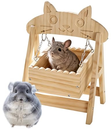 Ofcwoa Amaca a dondolo per criceto | in legno a prova di unghie per piccoli animali | Amaca per criceti in legno, per gerbilli, topi, cincillà, furetti e conigli per nascondersi, ugelli e
