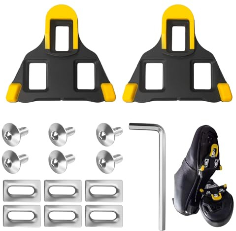 Cales de Pédale Vélo Route, Crampons Chaussures de Vélo Compatibles Shimano SPD SL SM-SH10/SH11/SH12 avec Clé Antidérapants 6° Float pour Vélos de Rout Cyclisme Intérieur et Extérieur (Noir et Jaune)