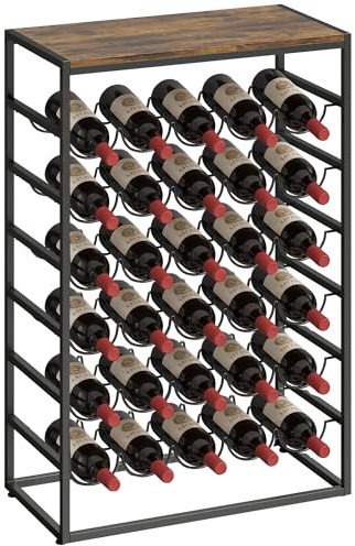 HOMCOM Portabottiglie da Terra per 30 Bottiglie, Porta Bottiglie di Vino con 6 Ripiani Ondulati, Piano Effetto Legno, Stile Industriale, per Cucina Bar Soggiorno, Marrone Rustico