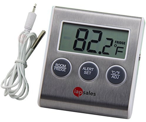 iapsales Easy to Read: Refrigerator Freezer Thermometer Alarm, High & Low Temperature Alarms Settings, Stainless Steel & White