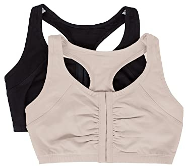 Fruit of the Loom womens Front Close Racerback Sports Bra, Sand/Black Hue, 40 US