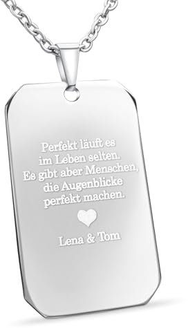 Hanessa Personalisierte Dog Tag Kette mit Gravur in silber - Hundemarke mit Gravur Edelstahl 50 cm - Personalisierte Kette mit Namen Herren - Erkennungsmarke Männer Halskette Dog Tag