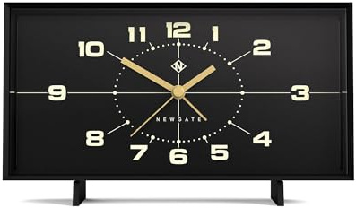 NEWGATE® Wideboy réveil | Design rétro rectangulaire | Noir | Cadran du Milieu du siècle | Idéal pour Le Chevet, Le Bureau, la cheminée ou l’étagère | Accessoire rétro pour Chambre et Bureau