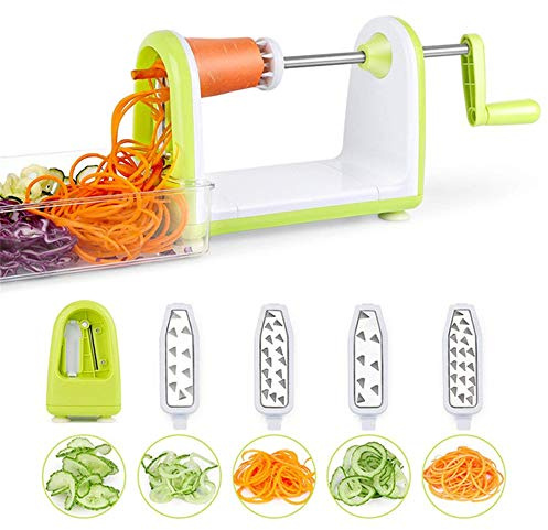 ZXX. Affettatrice a Spirale per Verdure, affettatrice a Spirale a 5 Lame con Contenitore per Alimenti per Spaghetti di zucchine, Pasta, Insalata, per tagliatelle di Verdure e Patatine