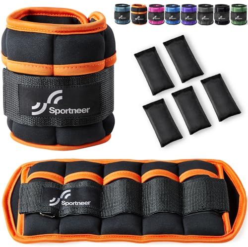 Sportneer Peso Caviglia, Pesi Regolabili da 0,45 a 3,15 kg (1 Paio) / 0,23 a 1,6 kg Peso Polso Durevole per Fitness, Esercizio Fisico, Passeggiate, Jogging, Ginnastica, Aerobica, Palestra, Arancia