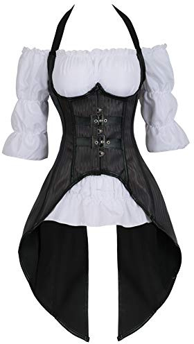 Grebrafan Conjunto de Corsé Pirata Chalecos Corset y Blanco Blusa Fiesta (EUR(36-38) L, Negro)