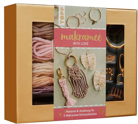 Frech Topp - Juego de accesorios para macramé (incluye cepillo de alambre de macramé y tabla para anudar), color rosa y natural