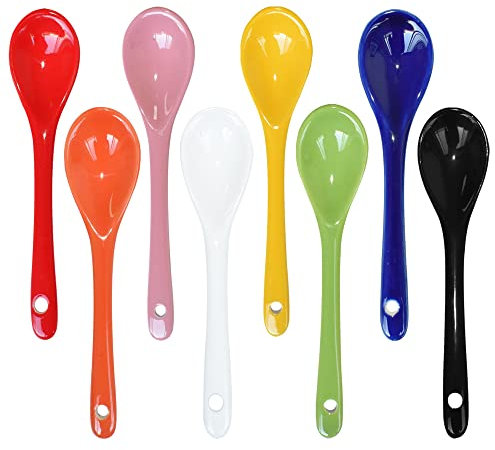 Pirhosigma 8 Color Porcelain Egg Spoons Ceramic Spoons 5 inch Coffee Dessert Yogurt Tea Milky Tea