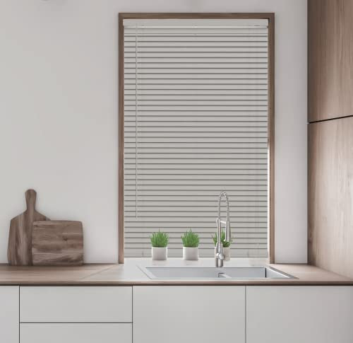 25mm PVC Venetian Blind Strings 25mm Slats Home Office Easy Fit Grey 195cm Width x 150cm Drop