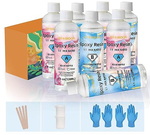 IHRDNNR 960ml Epoxidharz 1:1 Mit Härter Kit Transparentes Epoxidharz-Bastelflüssigkeitsset mit 4 Sätzen aus gehärtetem Harz + Härter für künstlerische Kreationen Modellierung und Schmuck