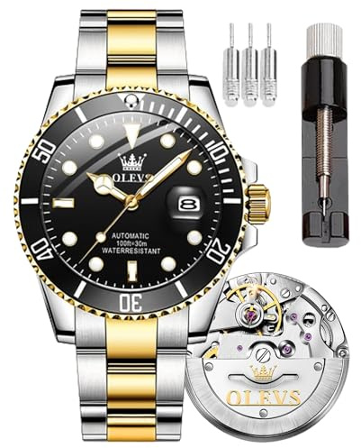 OLEVS Herrenuhr mit großem Zifferblatt und Datum, wasserdicht, mechanisch, aus Edelstahl, vollautomatisch, mechanische Uhr, Modern
