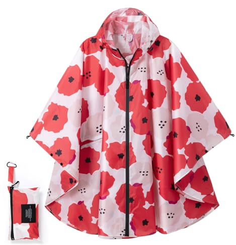 POWINSUN Fashion Hooded Rain Poncho Waterproof Raincoat Jacket with pocket for Women/Men/Adult