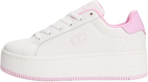 Tommy Jeans Donna Sneakers con Suola Alta in Pelle, Multicolore (Ecru/Carnival Pink), 37
