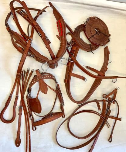 Ensemble de harnais de conduite pour chariot de cheval en nylon de qualité supérieure, marron, avec rênes et bride pour poney, cob, complet et Shetland (poney)