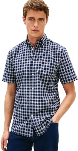 Tommy Hilfiger Flex Poplin Check SS RF Shirt Mw0mw42437 Chemise S/S Homme (Lot de 1)