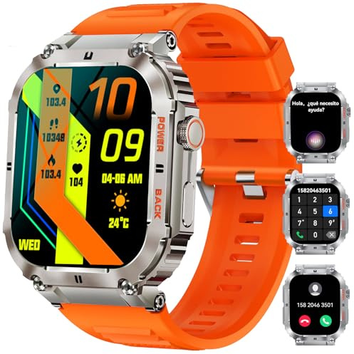 Smartwatch militari da uomo con Bluetooth, schermo HD da 1,96, robusto, compatibile Android iOS oltre 80 modalità sport, cardiofrequenzimetro, monitoraggio del sonno, orologio tattico per il fitness