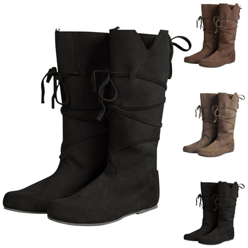 Casual Long Shaft Boots, Women's Ankle Boots, Winter Shoes, Stylish, Practical Winter Boots, Women's Elegant Round Toe Flat Riding Boots, Lace-Up Boots with Non-Slip Sole, Adjustable Short Boots