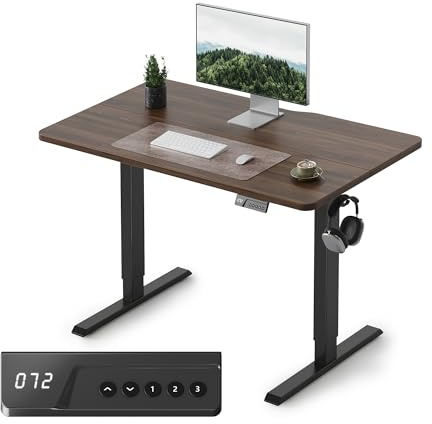 FEZIBO Electric Standing Desk 100 x 60 cm, Height Adjustable Computer Desk with Memory Presets, Sit Stand Home Office Desk, Black Frame with Dark Walnut Top