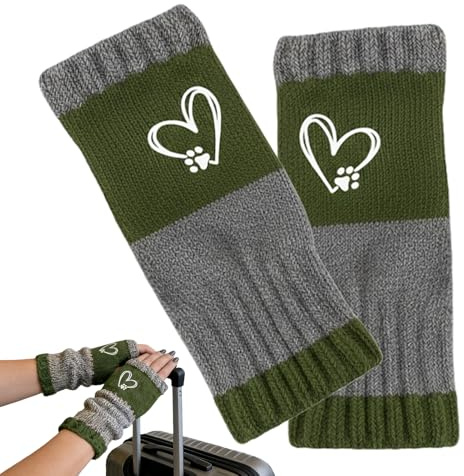 Kvinnor vinter stickade fingerlösa handskar, hjärta broderade färgblock splits halv, varma stickade fingerlösa handskar, handledsvärmare, tecknade vantar för vinter kallt väder arbete skriva kallt