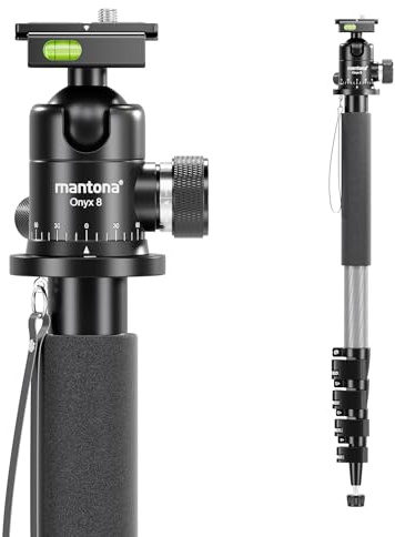 Walimex pro 1983 carbon enbensstativ + Onyx 8 kulhuvud set, resestativ upp till 185 cm höjd med stativhuvud i aluminium med Arca-Swiss-kompatibel snabbväxlingsplatta