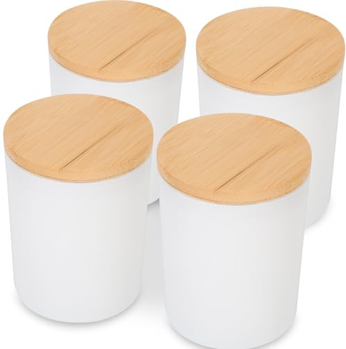 Alasum Lot de 4 Sets de Sets de Pots à Bougies en Verre Blanc avec Couvercle, Design Délicat et Multi-Usage pour Fabrication de Bougies et Décoration Intérieure