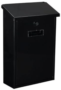Perel Boîte aux Lettres extérieure Rio Noire Murale et sur Pied avec Porte-nom et Serrure, boîte aux Lettres métallique avec 2 clés et Accessoires de Fixation, Fente compacte, pour Maison et Bureau