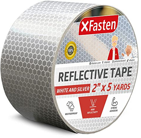 XFasten Ruban réfléchissant, blanc et argent, 2 pouces par 5 mètres - Haute intensité - Ruban de sécurité DOT-C2 étanche à l'eau Conspicuité Réflecteur de remorque