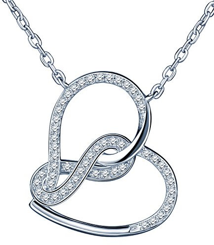 Yumilok Damen 925 Sterling Silber Zirkonia Liebe Unendlichkeit Infinity Zeichen Herzanhänger Halskette Kette mit Herz Anhänger für Frauen Mädchen