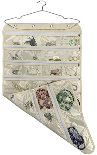 BB Brotrade Hanging Jewelry Organizer,Accessories Organizer,56 Zipper Pocket Organizer for Holding Jewelries (Beige-Zipper)