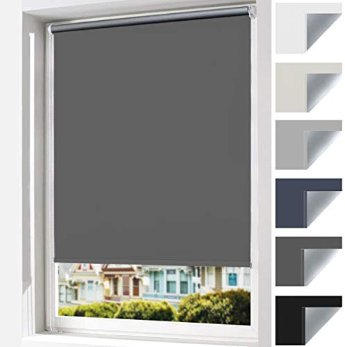 Vkele Verdunkelungsrollo Thermorollo ohne Bohren Verdunklungsrollo Klemmfix Rollo Verdunklung (Dunkelgrau, B85cm x H150cm) Fensterrollo Klemmrollo Sonnenschutz Sichtschutz für Fenster & Tür
