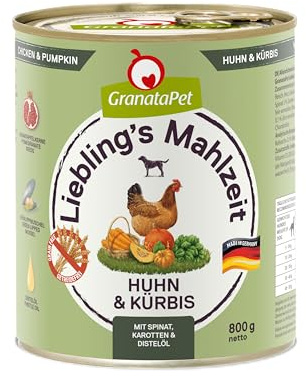 GranataPet Comida Favorita de Pollo y Calabaza, Comida húmeda para Perros, Comida para Perros sin Cereales y sin azúcares, pienso Completo, 6 x 800 g