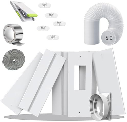 Aozzy 240cm kit calfeutrage climatiseur pour climatiseur mobile avec Tuyau Φ15cm, Verrou & Joint, Adaptateur 13/15cm pour Mobile Air Conditioning/Déshumidificateur sur Porte/Fenêtre