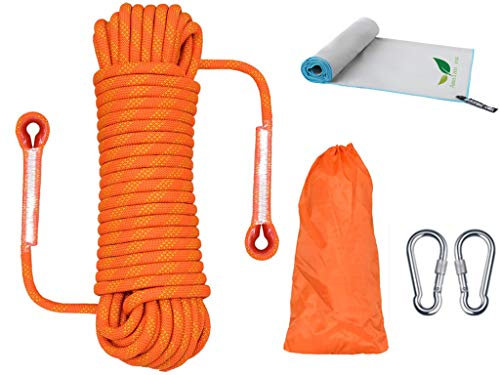 Outdoor-Kletterseil+schnell trocknendes Handtuch,Nylon Seil Klettern Sicherheitsseil Durchmesser 10.5mm,Lagergewicht 1200kg,mit 2 Karabinern