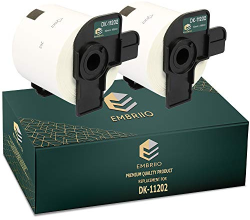EMBRIIO DK-11202 Uppsättning av 2 fraktetiketter rullar DK 11202 ersättning för Brother P-Touch QL-700 QL-570 QL-500 QL-810W QL-820NWB QL-800 QL-710W QL-720NW QL-560 QL-550 QL-1110NWB QL-1060N, 62 mm x 100 mm