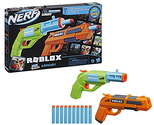 NERF Roblox Jailbreak: Armory, Includes 2 Hammer-Action Blasters, 10 Elite Darts, Code to Unlock in-Game Virtual Item