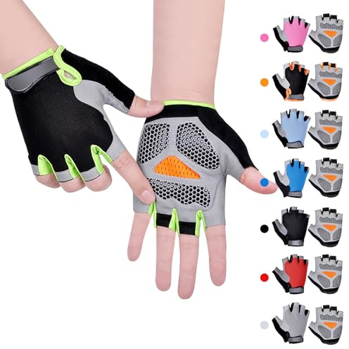CubePlug Kids Boy Girl Cycling Climing Half Finger Gloves GEL Padded BMX Bike Fingerless [SPI] (M, Green)