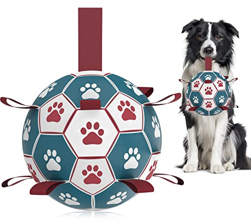 HETOO Dog Balls Dog Football Toys Dog Toy Ball (6 Inch Medium Red Blue)