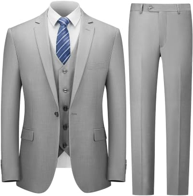 Cooper&Nelson Costume 3 pièces pour homme, coupe ajustée, veste unie à un bouton avec cravate, ensemble smoking, gris clair, Taille 4XL