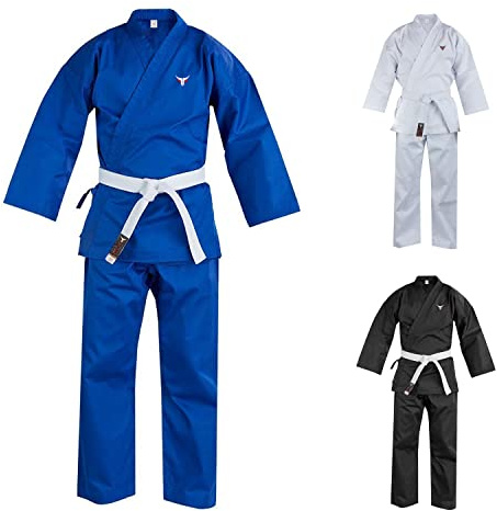 Mytra Fusion Uniforme Gi de Karaté Enfant avec Ceinture – Tenue d’Entraînement Arts Martiaux 200 g pour Garçons et Filles – Tenue de Karaté Étudiant (Bleu, 00/120)