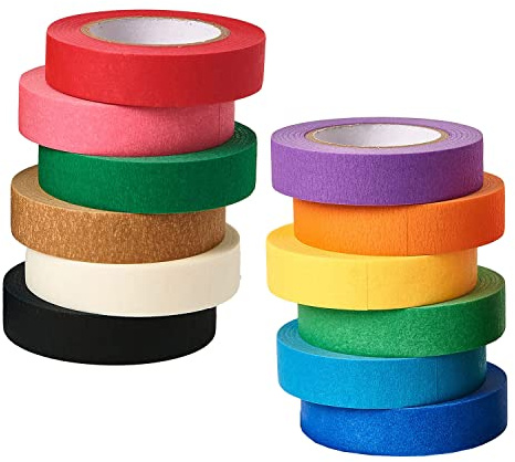 HUAZIZ Papel Washi Tape, 12 Rollos Cinta Adhesiva de Colores, Cinta Adhesiva Washi Pastel Arcoíris, Cintas Washi Grabables para Pintar Diario Manualidades Decorativas álbumes de Recortes 12 mm x 10 m