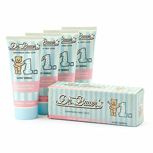 Dr. Bauer's baby-tandkräm, barntandkräm första kärlek söta bär utan fluor, 4-pack (4 x 50 ml)