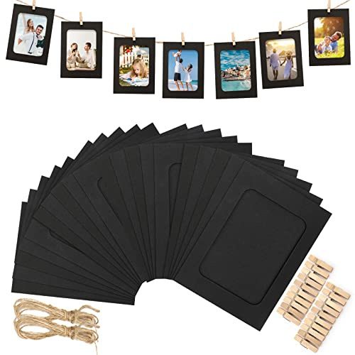 jijAcraft 20Pcs Paper Photo Frames, 4.5 x 6 Paper Picture Frame With Wooden Clips and String, DIY Creative Hanging Photo Frames Kit for Home Dorm Office Wall Decor