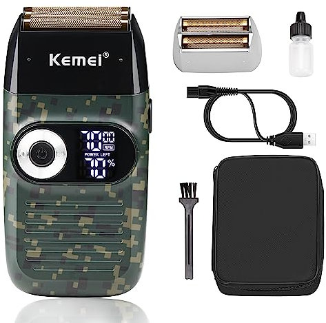 KEMEI Folienrasierer für Männer Elektrischer Rasierer mit Kahlrasur Schnurlose Elektrorasierer mit LED-Anzeige Geschenke zum Vatertag