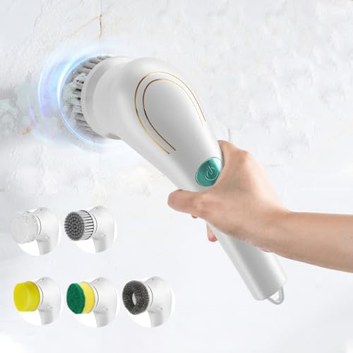 Power Scrubber Autolaveuse à Main avec 5 Têtes De Brosse Interchangeables pour Murs, Sols, Carrelages, Baignoires, Cuisines, Salles De Bains