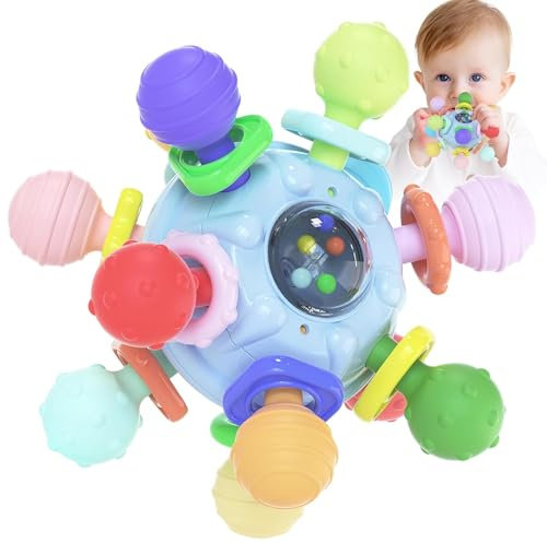 VORENUS Beißring Baby Spielzeug ab 3 Monate, Greifball Babyspielzeug ab 0-6 Monates, Montessori Sensorik Motorikspielzeug Baby Rassel, Babys Geschenk für Babys 0-12 Monate