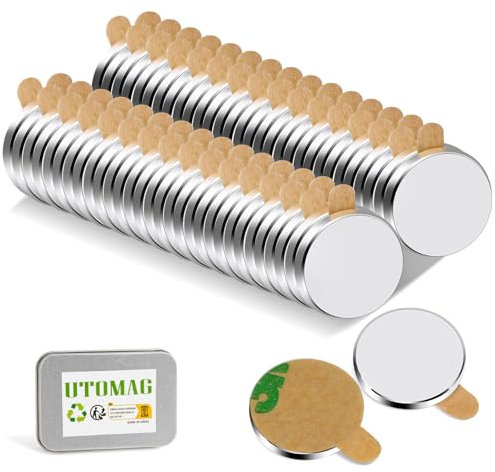 Lot de 60 Aimants Autocollants 10x1mm - Petits Aimants Adhésifs Ronds Magnétiques en Néodyme Puissant pour Réfrigérateur, Cuisine, Artisanat, Bricolage et Photos