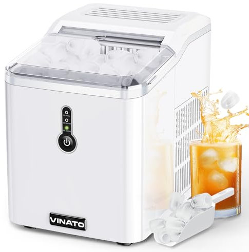 VINATO Eiswürfelmaschine, 9 Eiswürfel in Nur 6 Minuten, Gerauscharmem Betrieb, Ice Cube Maker 15kg/24h, Weiß